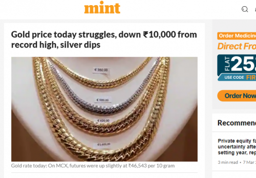 Gold price today struggles, down ₹10,000 from record high, silver dips