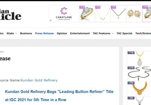 Kundan Gold Refinery Bags ”Leading Bullion Refiner” Title at IGC 2021 for 5th Time in a Row