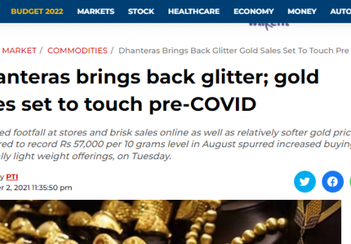 Dhanteras brings back glitter; gold sales set to touch pre-COVID